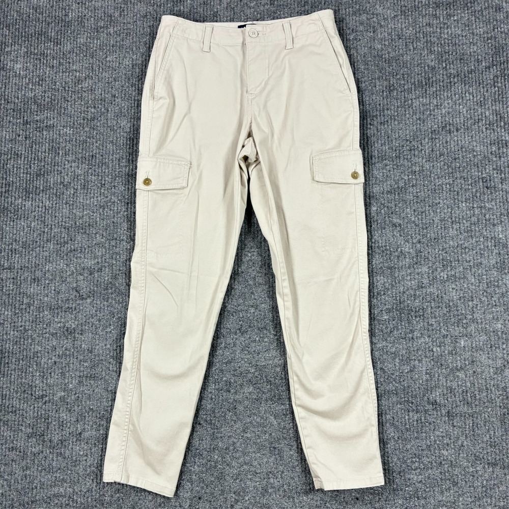 Lands' End Womens Cargo Pants Size 2P Petite Beige Straight Leg Utility Mid Rise